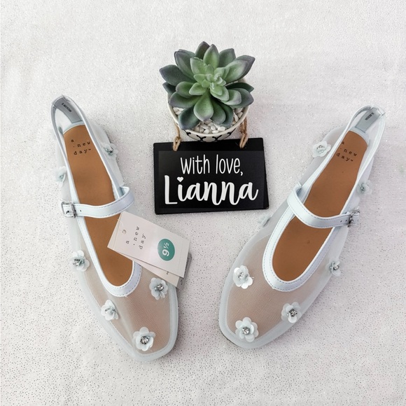 a new day Shoes - A NEW DAY Women’s Light Blue Everly Floral Mary Jane Flats